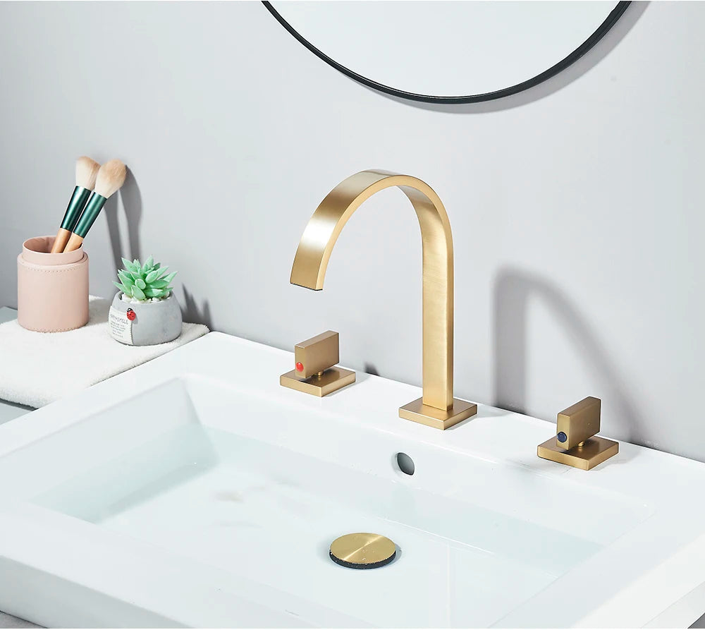 Brushed Gold Bathroom Basin Faucet Hot Cold Mixer Sink Tap