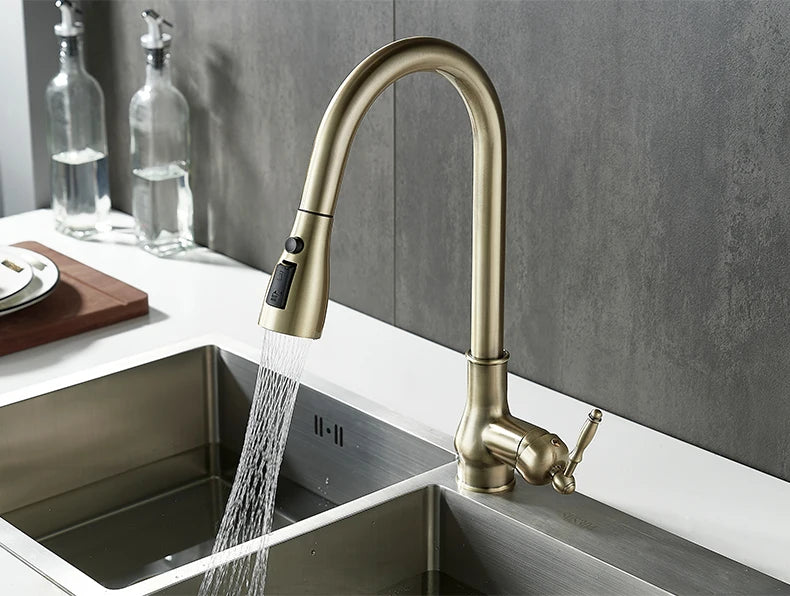 Antique Bronze Pull-Out Kitchen Faucet Hot Cold Mixer Tap