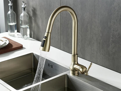 Antique Bronze Pull-Out Kitchen Faucet Hot Cold Mixer Tap