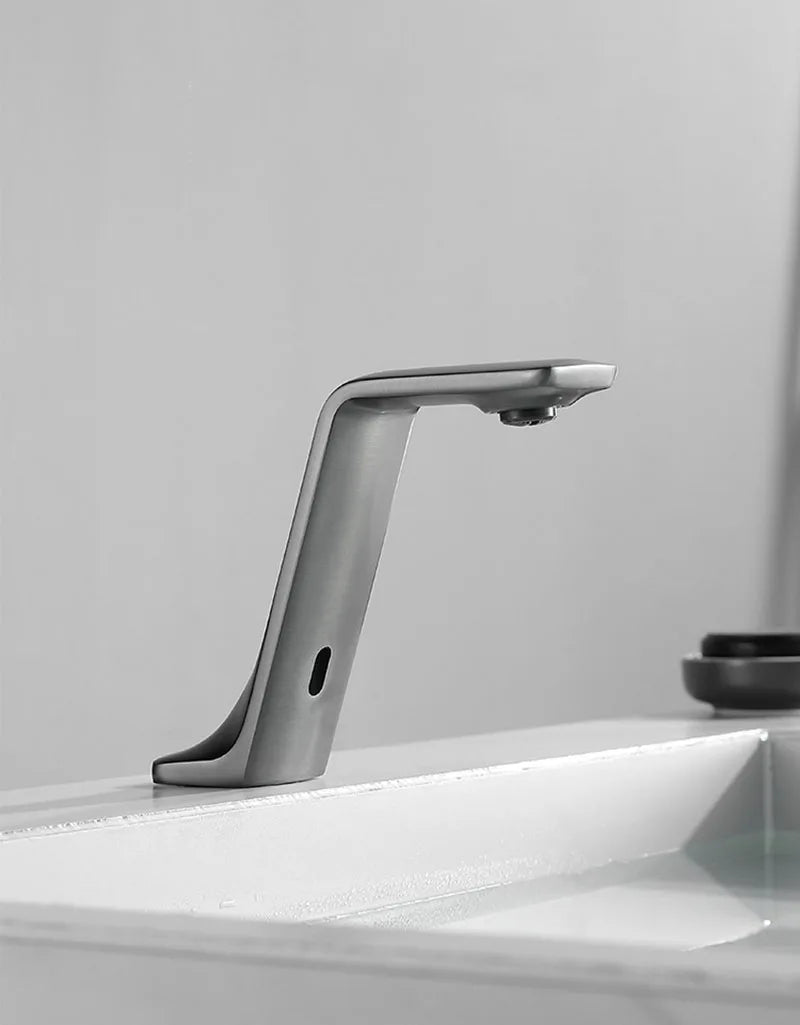 Gun Gray Automatic Sensor Bathroom Basin Faucet Cold Water Tap