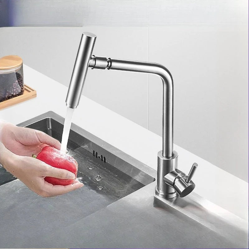 304 Stainless Steel Rotating Kitchen Faucet – Hot & Cold, Single Handle, Brushed Finish