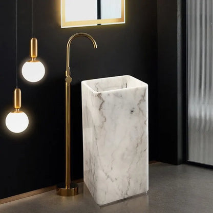 Natural Marble Pedestal Wash Basin Luxury Nordic Bathroom Sink