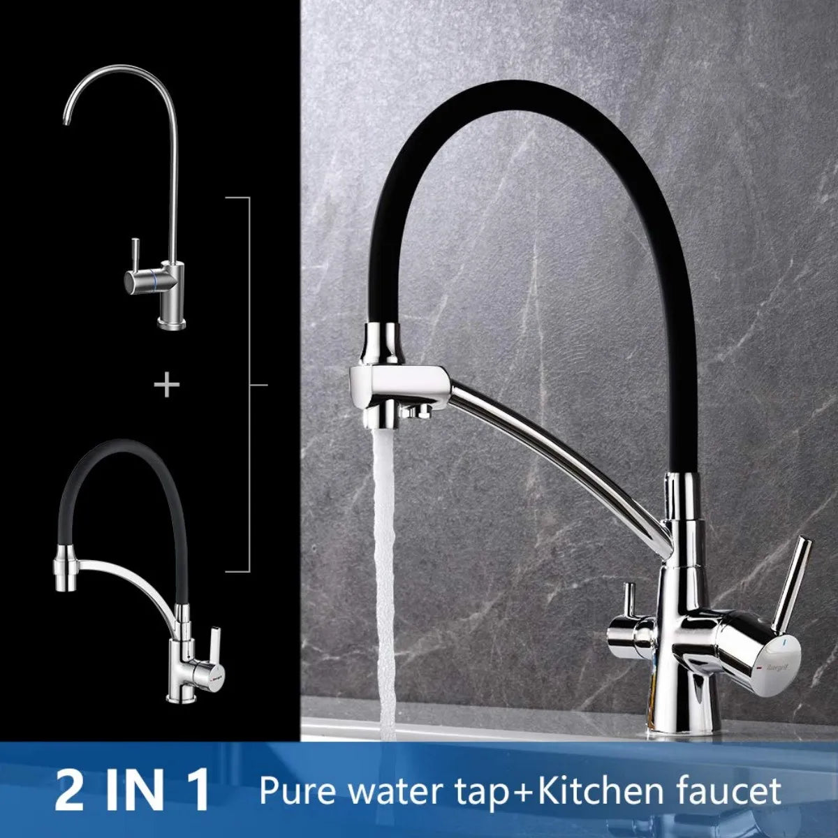 Modern Brass Kitchen Faucet with Pull-Out Filtered Water – Hot & Cold