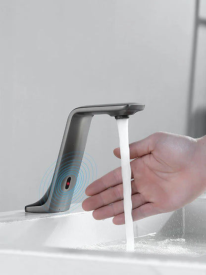 Gun Gray Automatic Sensor Bathroom Basin Faucet Cold Water Tap