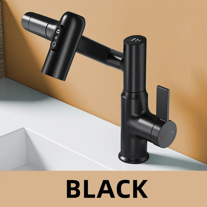 LED Digital Display Basin Faucet with 360° Rotating Sprayer
