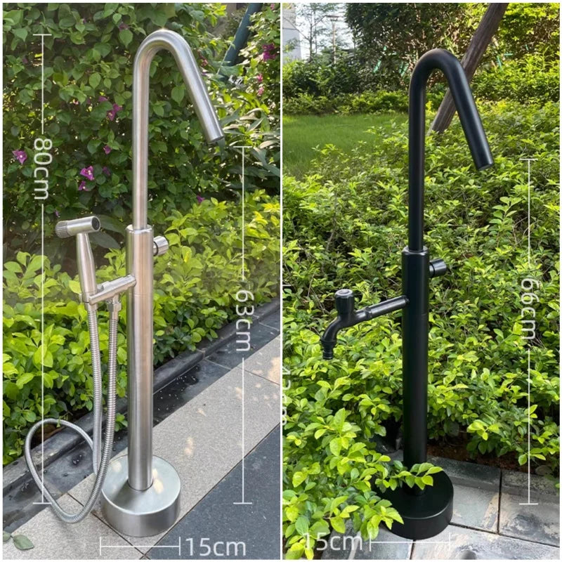 Stainless Steel Outdoor Column Faucet Floor Standing Garden Tap