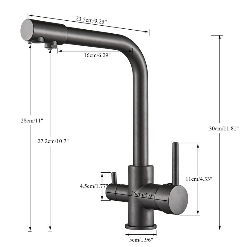 Matte Black 3-Way Kitchen Faucet Hot Cold Water Mixer Tap
