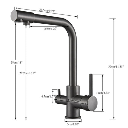 Matte Black 3-Way Kitchen Faucet Hot Cold Water Mixer Tap