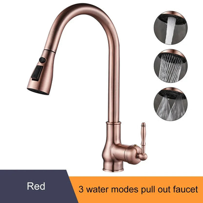 Antique Bronze Pull-Out Kitchen Faucet Hot Cold Mixer Tap