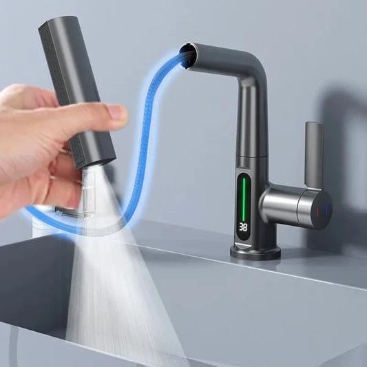 Waterfall Bathroom Basin Faucet with Digital Temperature Display