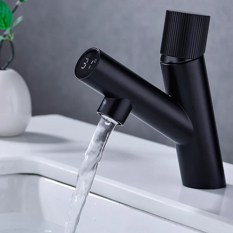 Black LED Digital Bathroom Basin Faucet Temperature Display Tap