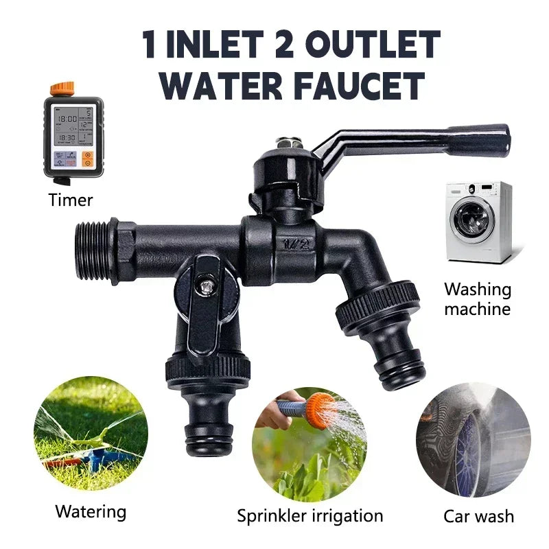 Outdoor Brass Garden Faucet – Anti-Freeze Bibcock with Dual Hose Connector