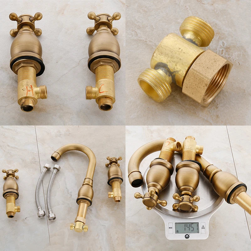 Antique Bronze Double Handle Bath Faucet