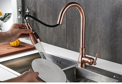 Antique Bronze Pull-Out Kitchen Faucet Hot Cold Mixer Tap