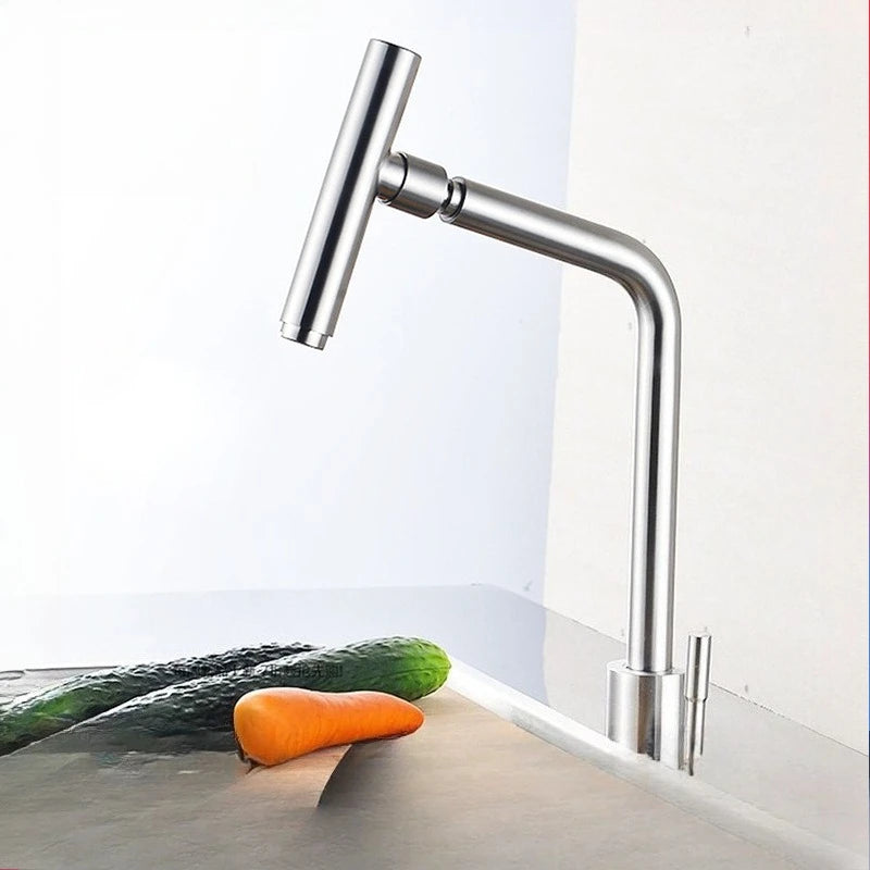 304 Stainless Steel Rotating Kitchen Faucet – Hot & Cold, Single Handle, Brushed Finish