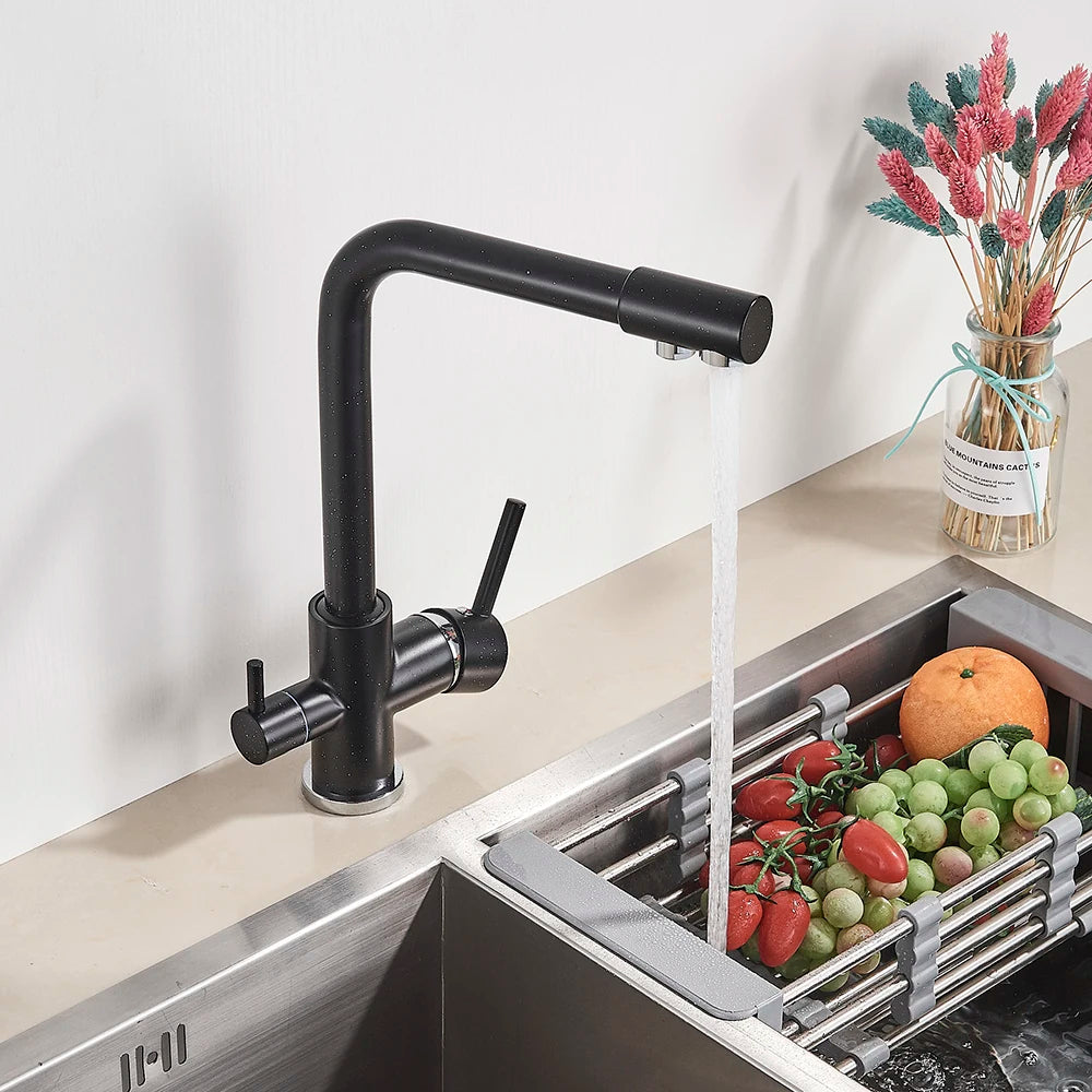 Matte Black 3-Way Kitchen Faucet Hot Cold Water Mixer Tap