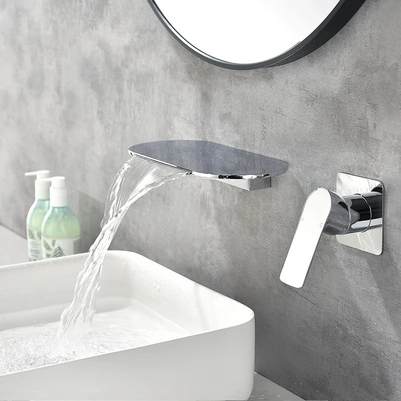 Wall-Mounted Waterfall Basin Faucet – Chrome Brass Single Handle