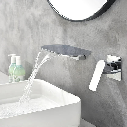 Wall-Mounted Waterfall Basin Faucet – Chrome Brass Single Handle