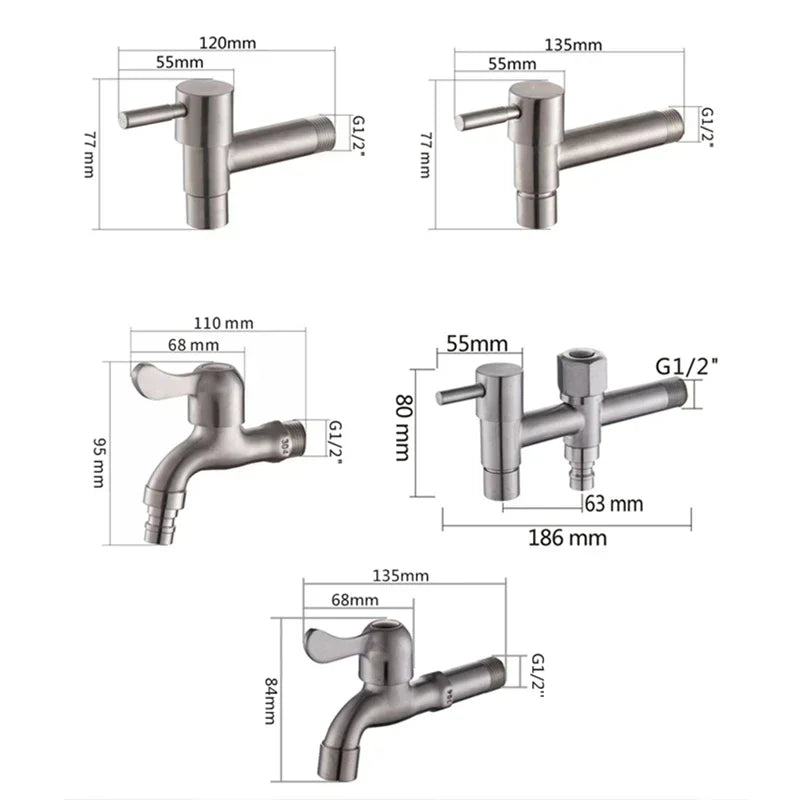 304 Stainless Steel Wall Mount Garden Faucet Brushed Outdoor Tap