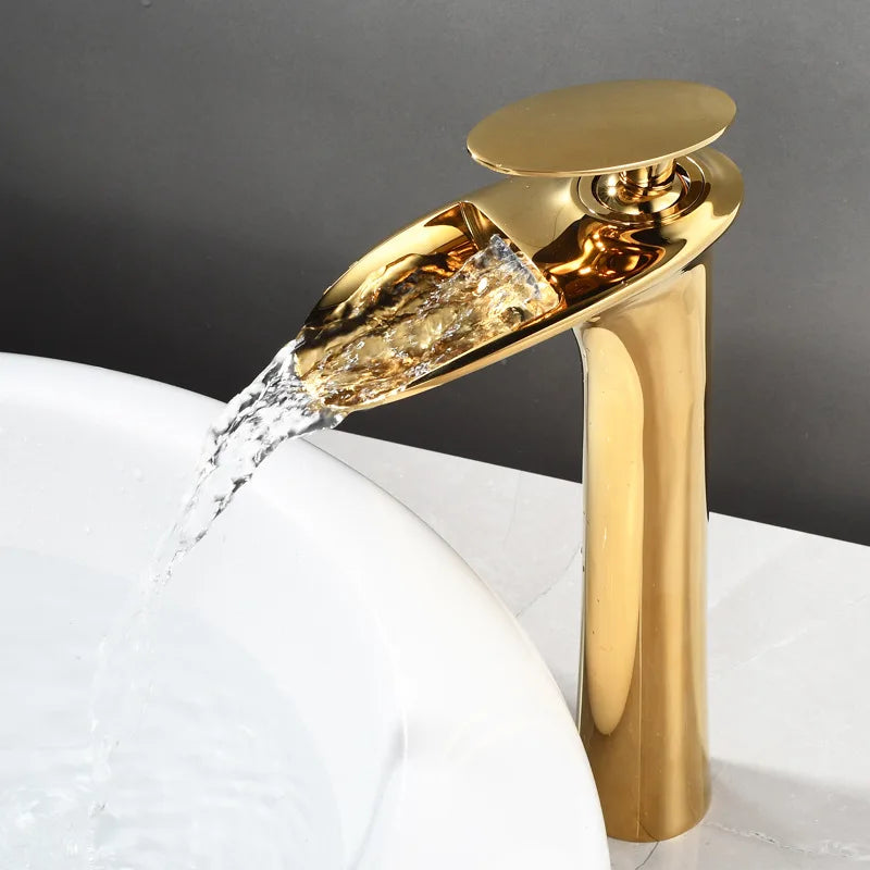 Antique Brass Waterfall Bathroom Faucet – Single Handle Basin Mixer Tap
