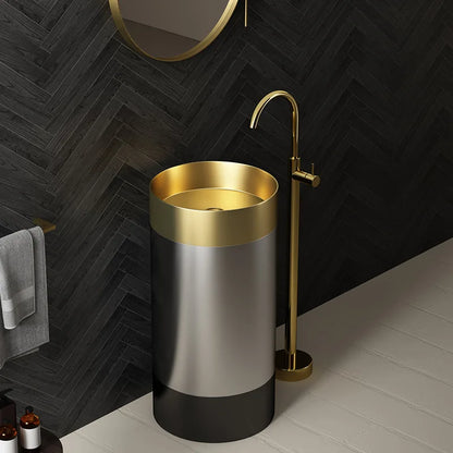 304 Stainless Steel Column Wash Basin Modern Luxury Pedestal Sink