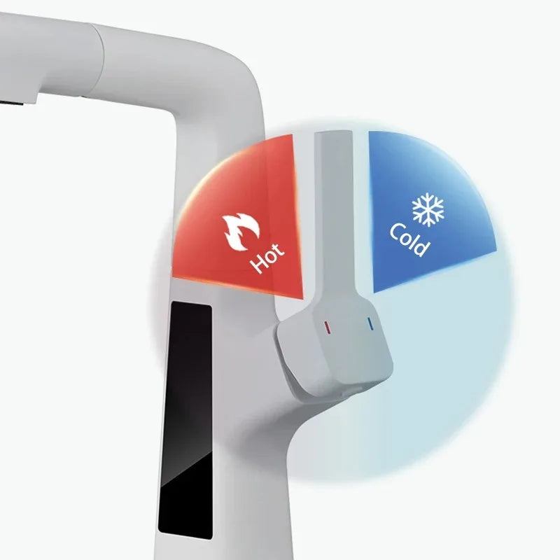 Digital Temperature Display Basin Faucet Pull Out Hot Cold Tap