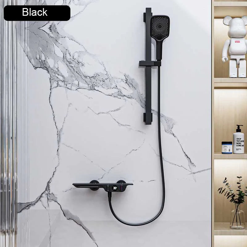 Wall-Mounted Bathtub Faucet with Temperature Display & Waterfall Shelf