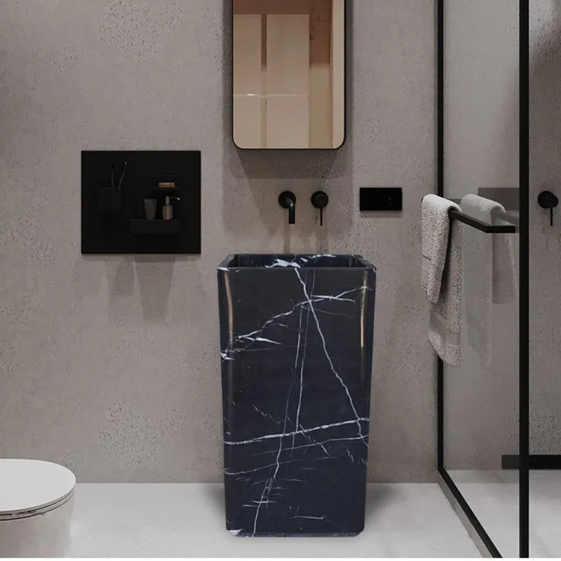 Natural Marble Pedestal Wash Basin Luxury Nordic Bathroom Sink