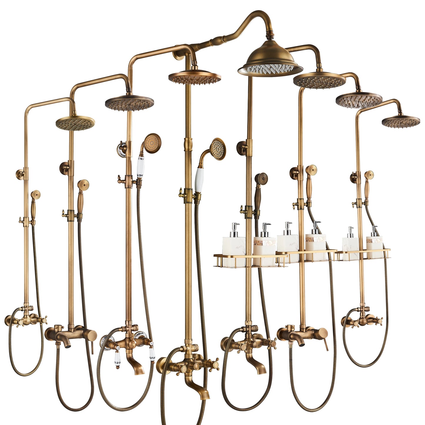 Antique Brass Rainfall Shower System Wall Mounted Mixer Set