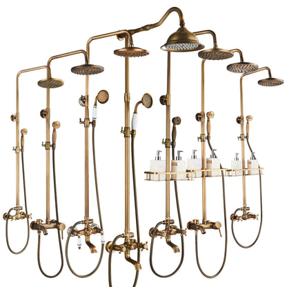 Antique Brass Rainfall Shower System Wall Mounted Mixer Set
