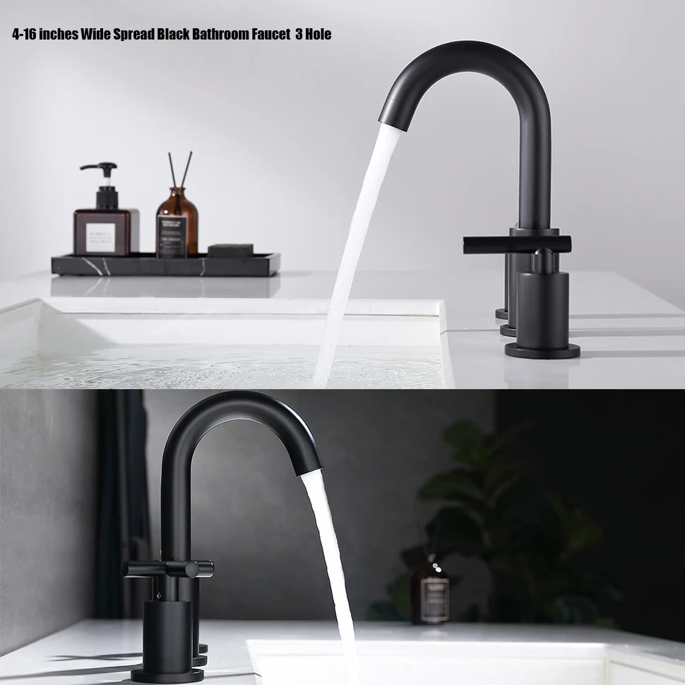 Solid Brass Bathroom Basin Faucet Dual Handle 3 Hole Tap