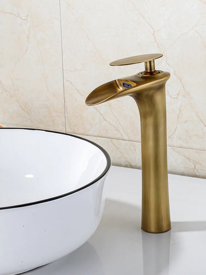 Antique Brass Waterfall Bathroom Faucet – Single Handle Basin Mixer Tap