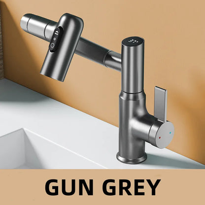 LED Digital Display Basin Faucet with 360° Rotating Sprayer