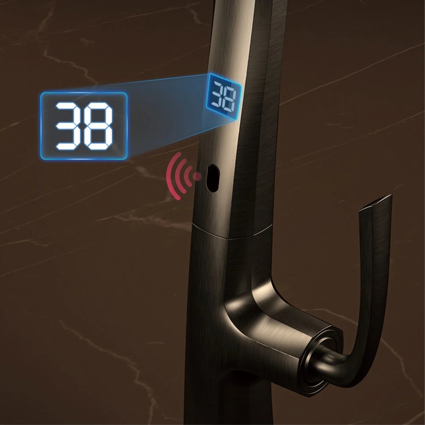 Luxury Gun Gray Brass Kitchen Faucet – Digital Touchless Pull-Out Mixer
