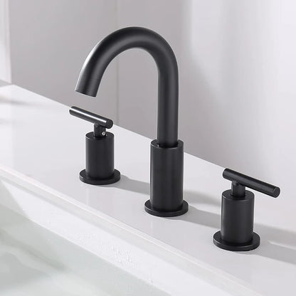 Solid Brass Bathroom Basin Faucet Dual Handle 3 Hole Tap