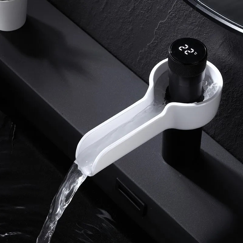 Black LED Digital Bathroom Basin Faucet Temperature Display Tap