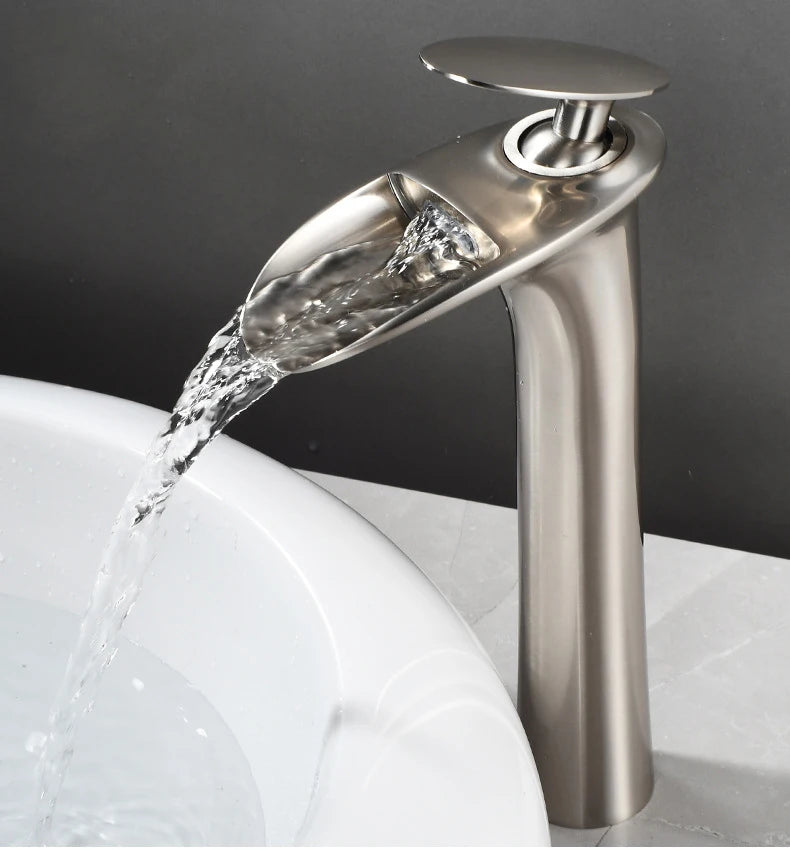 Antique Brass Waterfall Bathroom Faucet – Single Handle Basin Mixer Tap