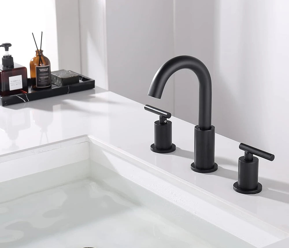 Solid Brass Bathroom Basin Faucet Dual Handle 3 Hole Tap