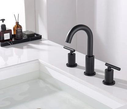 Solid Brass Bathroom Basin Faucet Dual Handle 3 Hole Tap