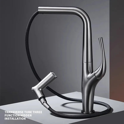 Brushed Gold Pull-Out Kitchen Faucet – Deck Mounted Single Handle