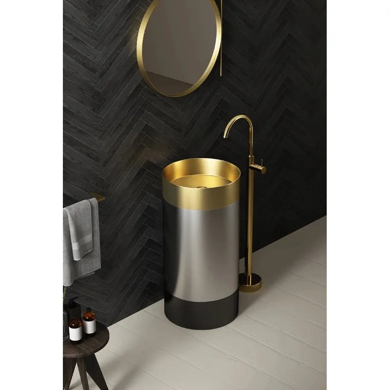 304 Stainless Steel Column Wash Basin Modern Luxury Pedestal Sink