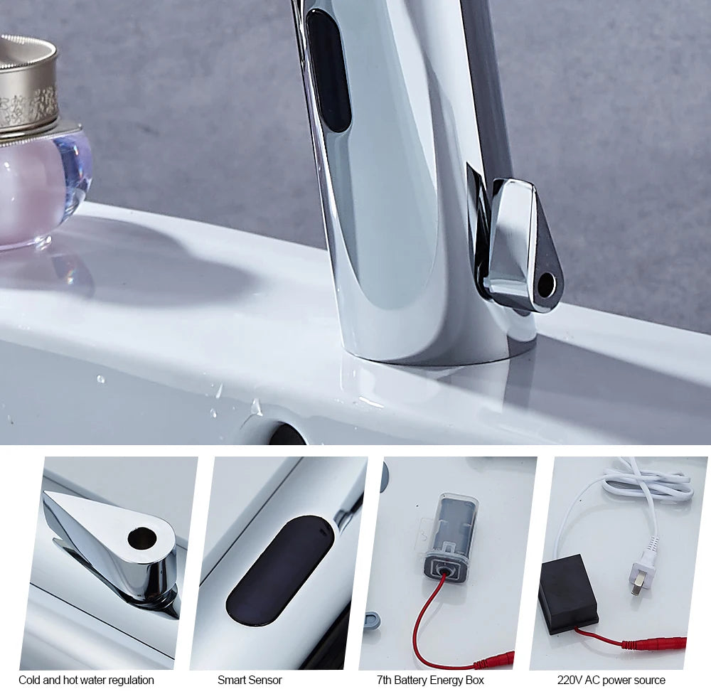 Automatic Sensor Faucet Hot Cold Touchless Basin Tap Chrome