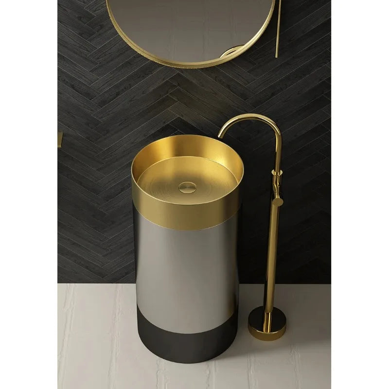 304 Stainless Steel Column Wash Basin Modern Luxury Pedestal Sink