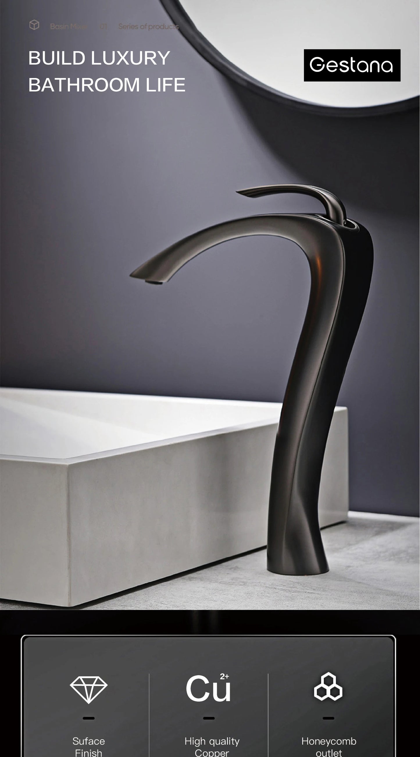 Chrome Luxury Brass Bathroom Vanity Faucet Modern Deck Mounted Basin Tap With Anti-Leak Ceramic Valve Hot/Cold Water Control