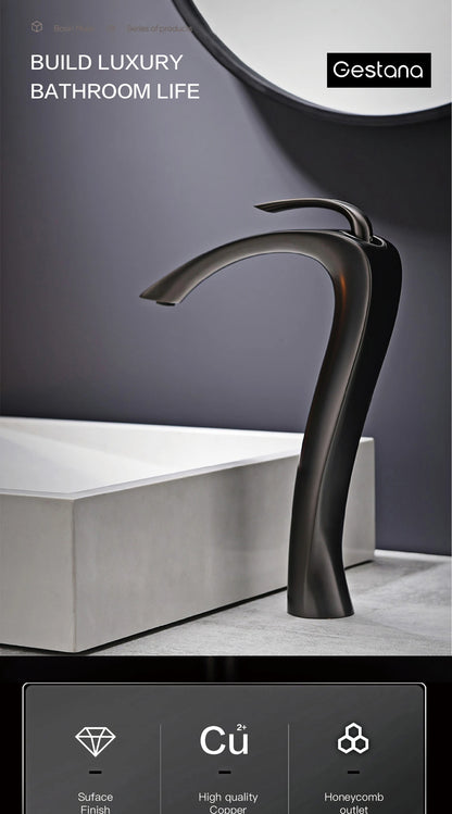 Chrome Luxury Brass Bathroom Vanity Faucet Modern Deck Mounted Basin Tap With Anti-Leak Ceramic Valve Hot/Cold Water Control