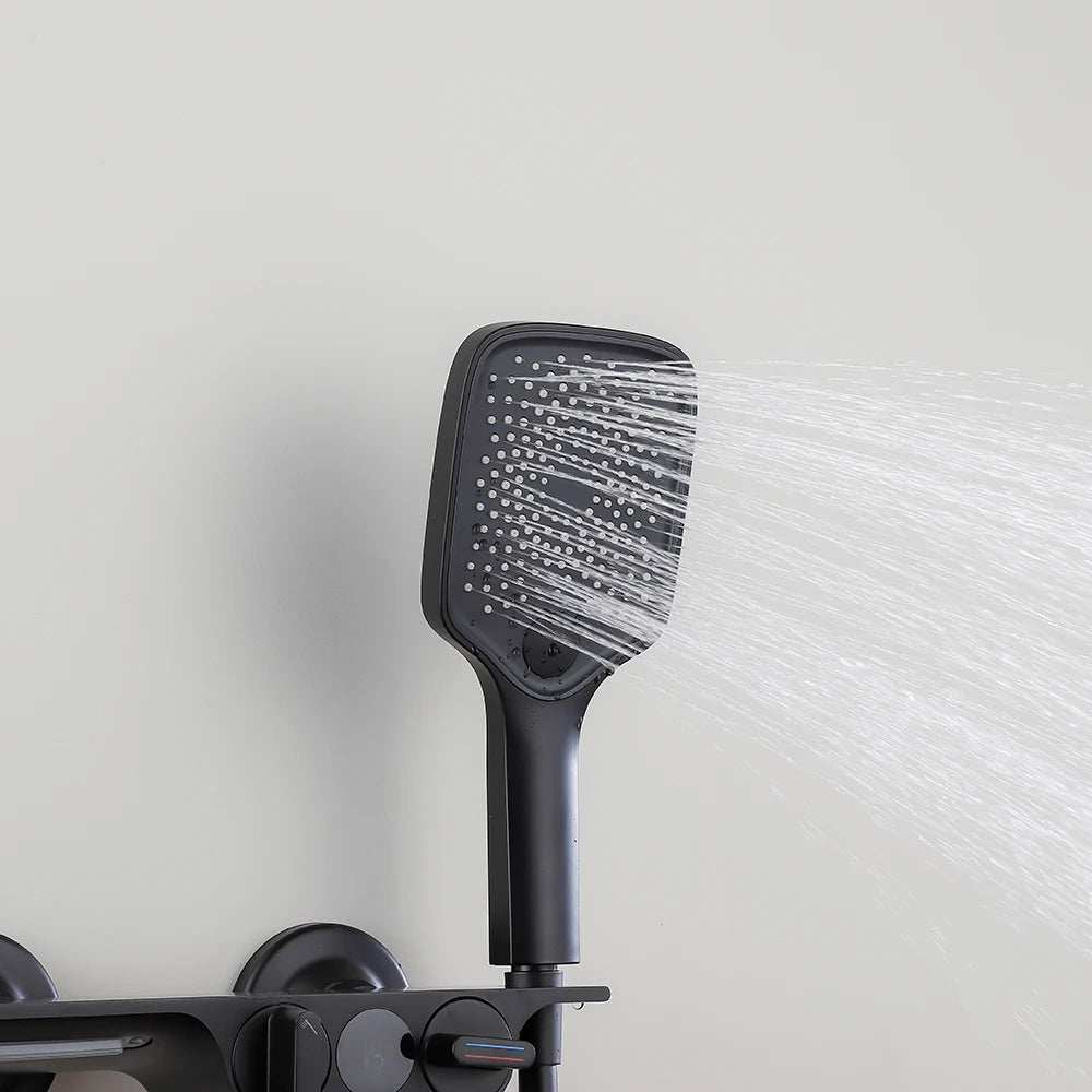 Wall-Mounted Bathtub Faucet with Temperature Display & Waterfall Shelf