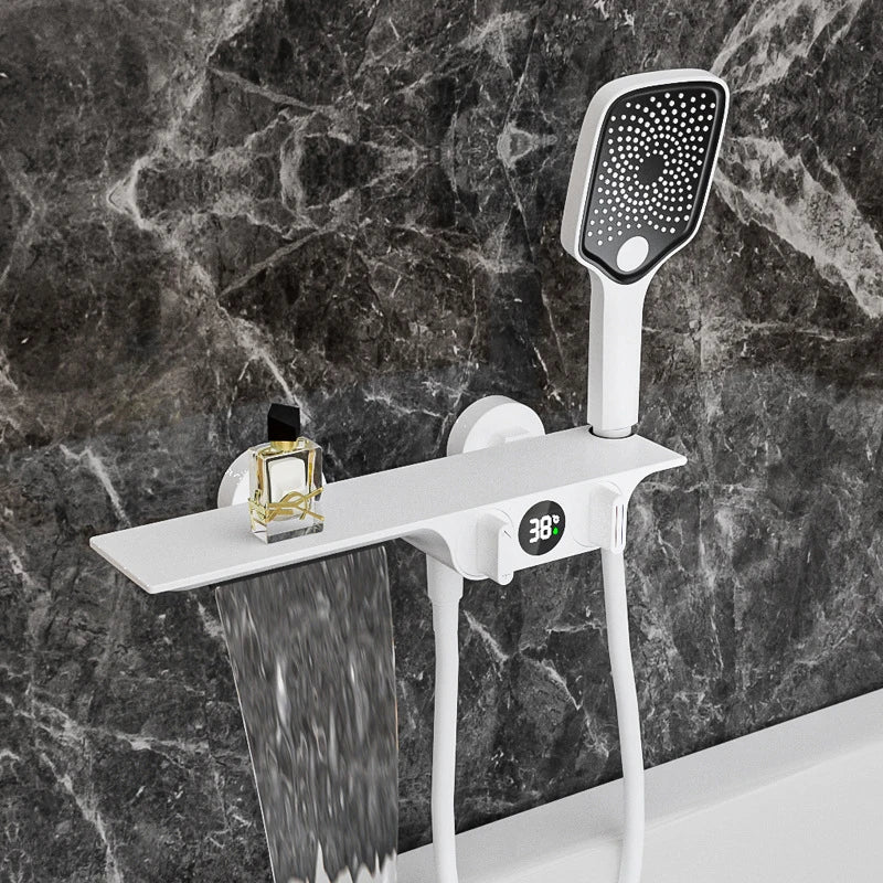 Wall-Mounted Bathtub Faucet with Temperature Display & Waterfall Shelf