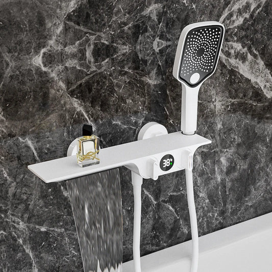 Wall-Mounted Bathtub Faucet with Temperature Display & Waterfall Shelf