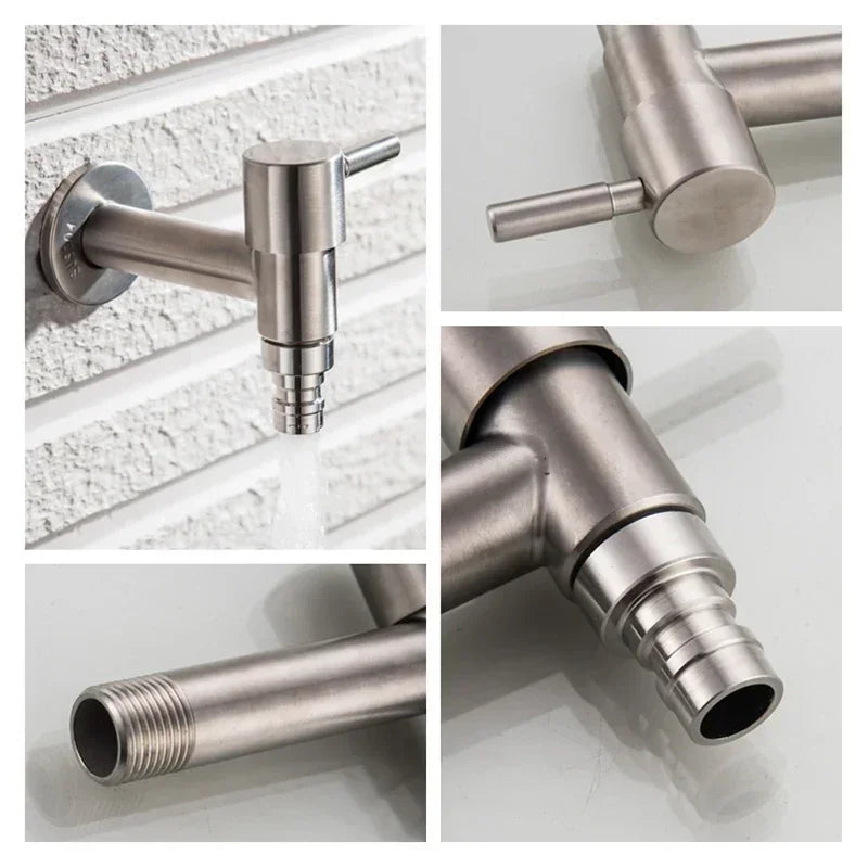 304 Stainless Steel Wall Mount Garden Faucet Brushed Outdoor Tap
