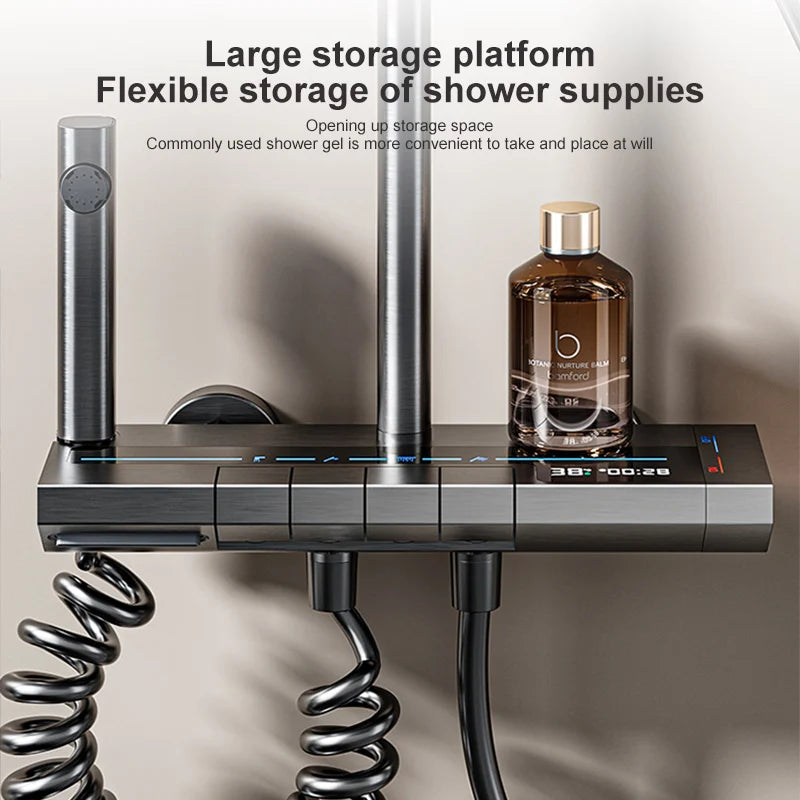 Grey Digital Shower System Set with Rainfall Head & LED Display